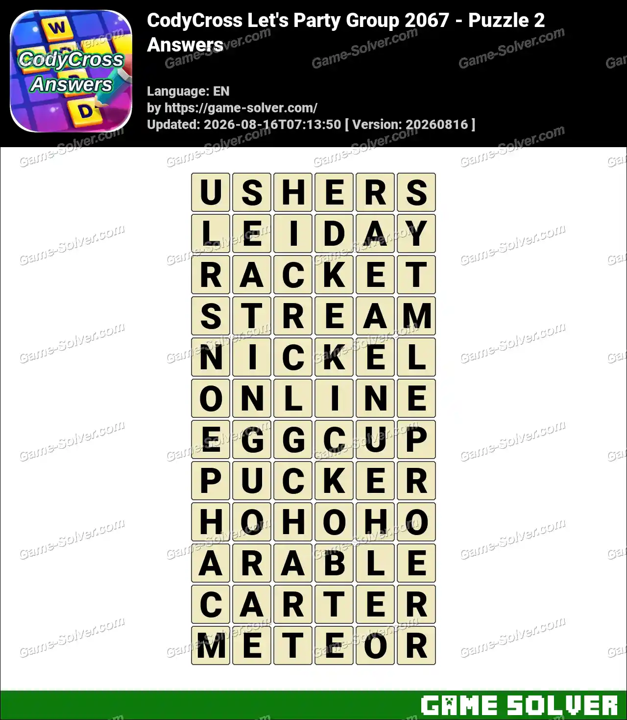 CodyCross Let’s Party Group 2067 – Puzzle 2 Answers